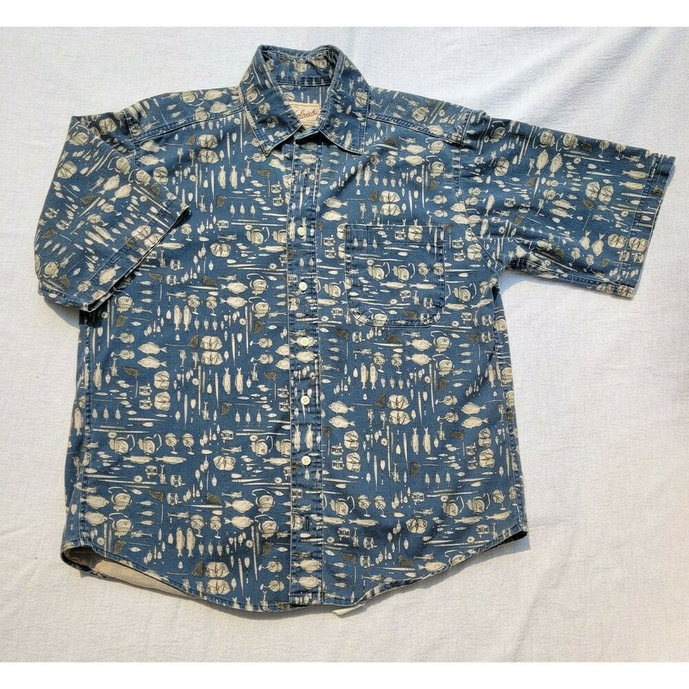 Woolrich Fishing Shirt Button Front 100% Cotton Short Sleeve Shirt Size Medium